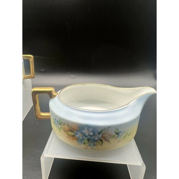 Heinrich & Co Selb Bavaria Creamer and Sugar Porcelain Blue Floral Gold 6075 - Picture 3 of 8